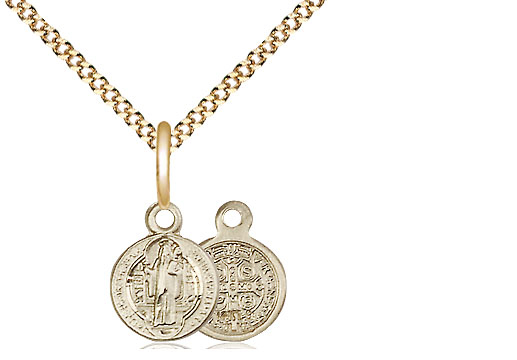 14kt Gold Filled Saint Benedict Pendant on a 18 inch Gold Plate Light Curb chain