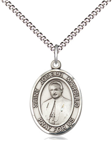 Sterling Silver Saint Joseph Marello Pendant on a 18 inch Light Rhodium Light Curb chain