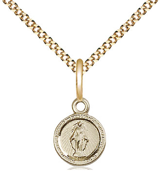 14kt Gold Filled Miraculous Pendant on a 18 inch Gold Plate Light Curb chain