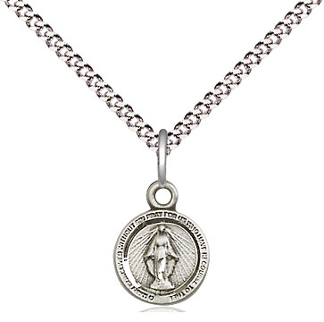 Sterling Silver Miraculous Pendant on a 18 inch Light Rhodium Light Curb chain