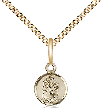 14kt Gold Filled Saint Christopher Pendant on a 18 inch Gold Plate Light Curb chain