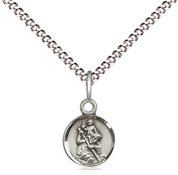 Sterling Silver Saint Christopher Pendant on a 18 inch Light Rhodium Light Curb chain