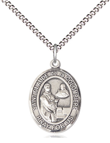 Sterling Silver Saint Claude de la Colombiere Pendant on a 18 inch Light Rhodium Light Curb chain