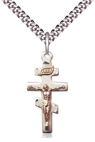 Two-Tone GF/SS Greek Crucifix Pendant on a 24 inch Light Rhodium Heavy Curb chain