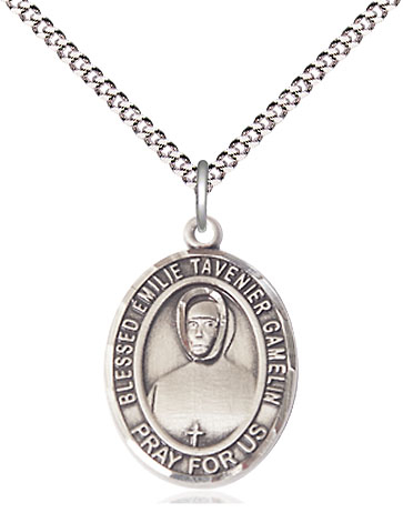 Sterling Silver Blessed Emilie Tavernier Gamelin Pendant on a 18 inch Light Rhodium Light Curb chain