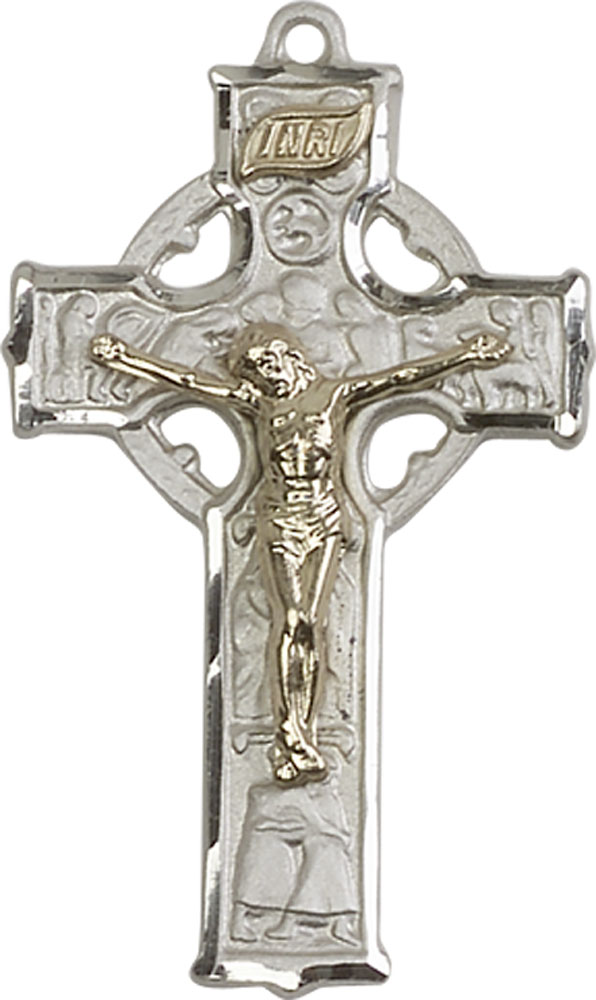 Two-Tone GF/SS Mens Celtic Crucifix Medal
