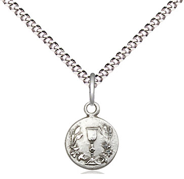 Sterling Silver Communion Chalice Pendant on a 18 inch Light Rhodium Light Curb chain