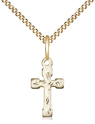 14kt Gold Filled Cross Pendant on a 18 inch Gold Plate Light Curb chain