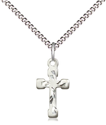 Sterling Silver Cross Pendant on a 18 inch Light Rhodium Light Curb chain