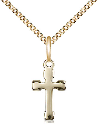 14kt Gold Filled Cross Pendant on a 18 inch Gold Plate Light Curb chain