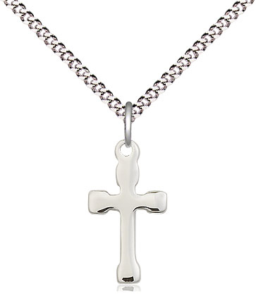 Sterling Silver Cross Pendant on a 18 inch Light Rhodium Light Curb chain