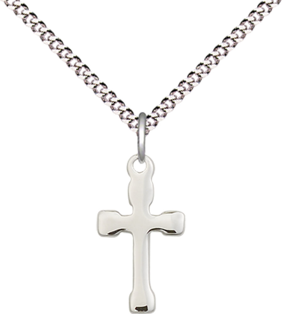 Sterling Silver Cross Pendant on a 18 inch Light Rhodium Light Curb chain