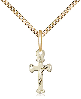 14kt Gold Filled Cross Pendant on a 18 inch Gold Plate Light Curb chain