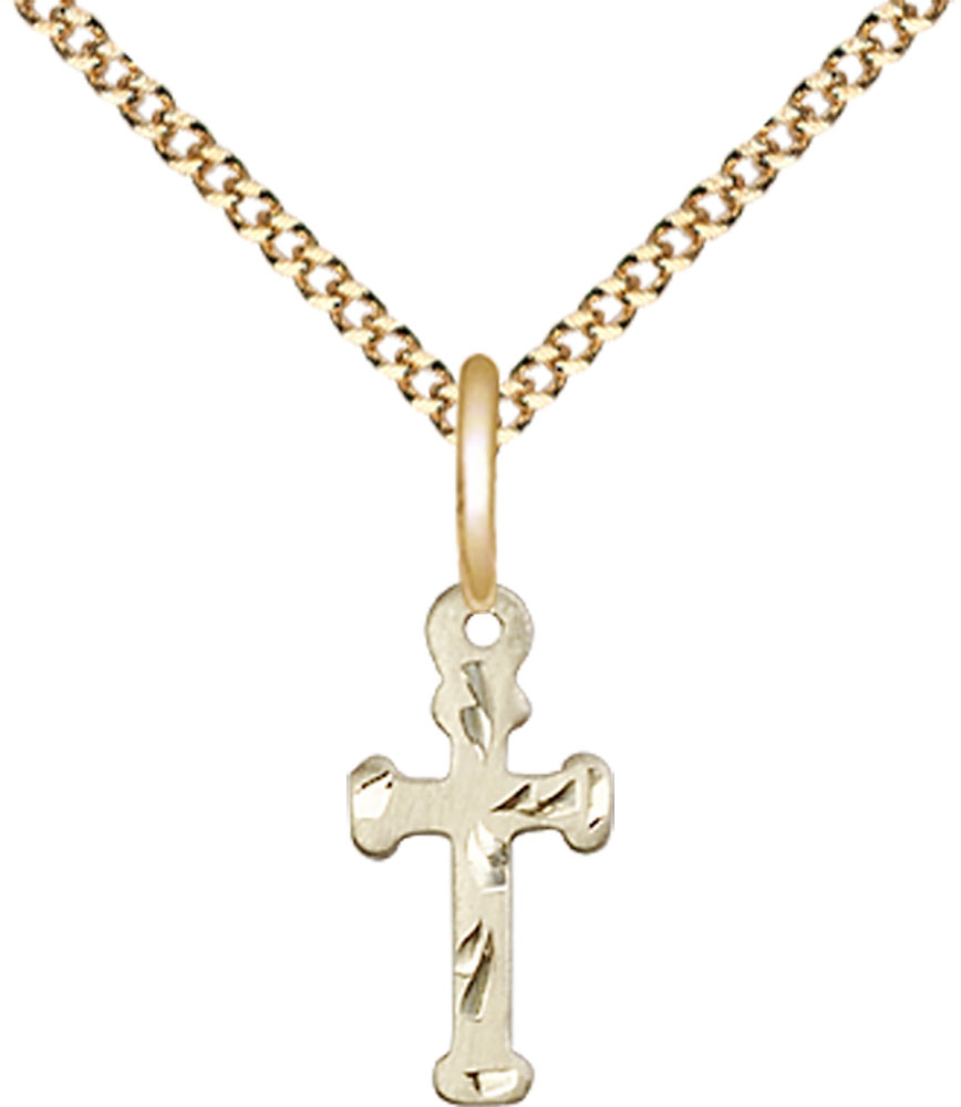 14kt Gold Filled Cross Pendant on a 18 inch Gold Plate Light Curb chain