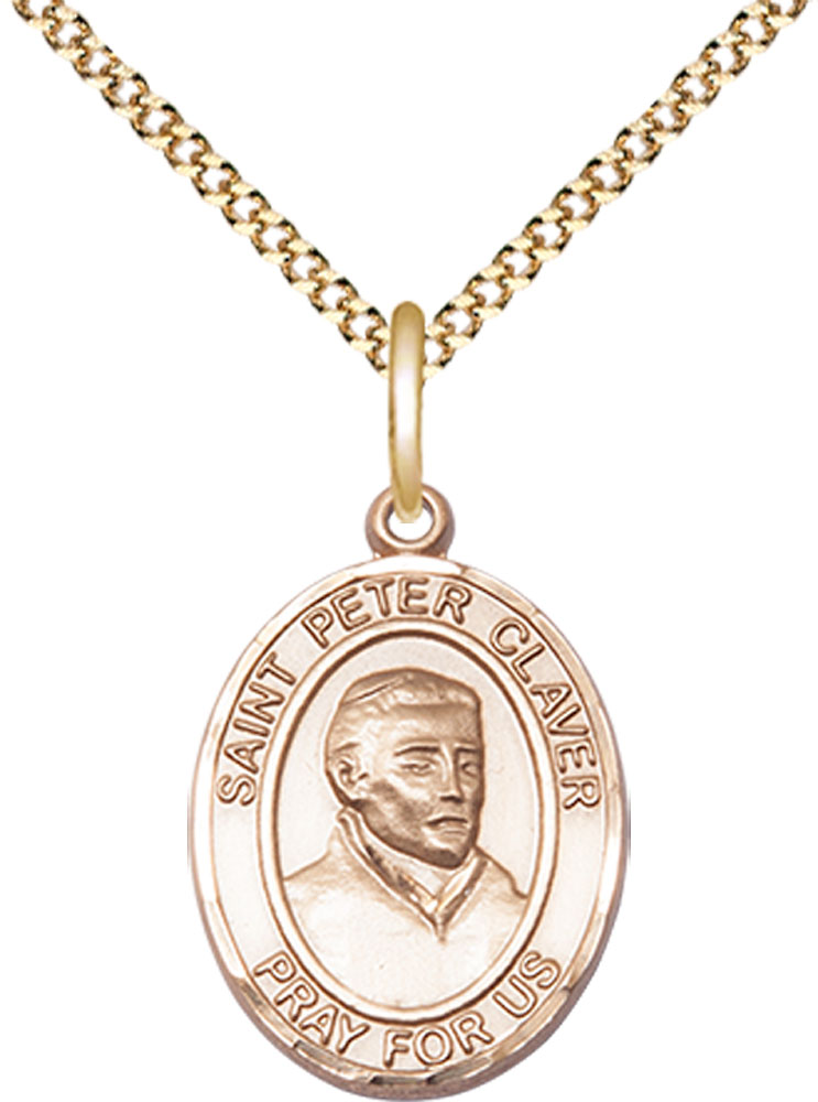 14kt Gold Filled Saint Peter Claver Pendant on a 18 inch Gold Plate Light Curb chain