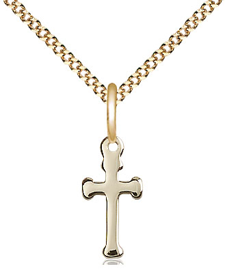 14kt Gold Filled Cross Pendant on a 18 inch Gold Plate Light Curb chain