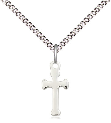 Sterling Silver Cross Pendant on a 18 inch Light Rhodium Light Curb chain