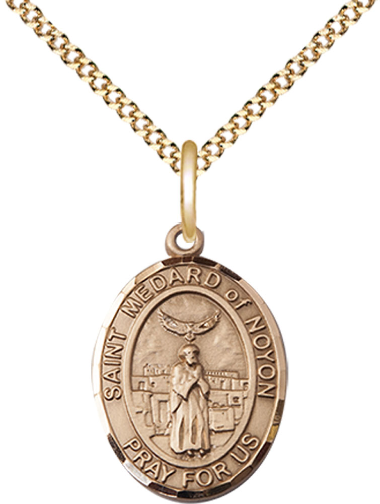 14kt Gold Filled Saint Medard of Noyon Pendant on a 18 inch Gold Plate Light Curb chain