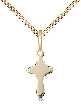 14kt Gold Filled Cross Pendant on a 18 inch Gold Plate Light Curb chain