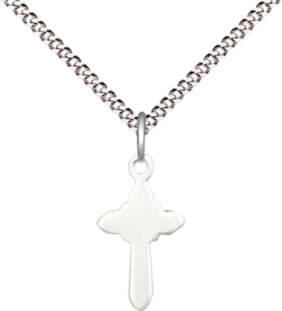 Sterling Silver Cross Pendant on a 18 inch Light Rhodium Light Curb chain