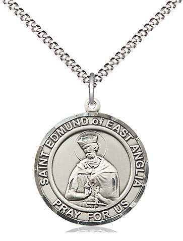 Sterling Silver Saint Edmund of East Anglia Pendant on a 18 inch Light Rhodium Light Curb chain