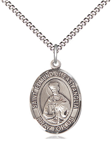 Sterling Silver Saint Edmund of East Anglia Pendant on a 18 inch Light Rhodium Light Curb chain