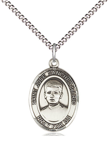 Sterling Silver Saint Jose Canchez del Rio Pendant on a 18 inch Light Rhodium Light Curb chain