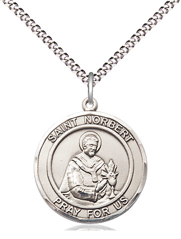 Sterling Silver Saint Norbert of Xanten Pendant on a 18 inch Light Rhodium Light Curb chain