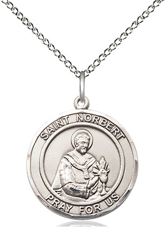 Sterling Silver Saint Norbert of Xanten Pendant on a 18 inch Sterling Silver Light Curb chain