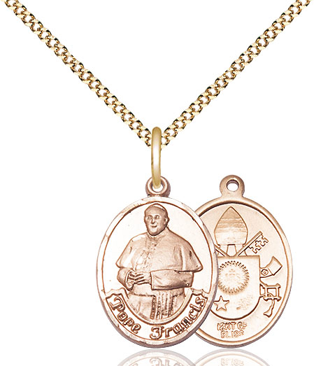 14kt Gold Filled Pope Francis Pendant on a 18 inch Gold Plate Light Curb chain