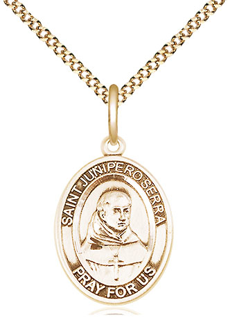 14kt Gold Filled Saint Junipero Serra Pendant on a 18 inch Gold Plate Light Curb chain