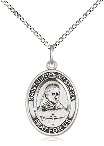 Sterling Silver Saint Junipero Serra Pendant on a 18 inch Sterling Silver Light Curb chain