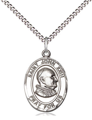 Sterling Silver Saint John XXIII Pendant on a 18 inch Light Rhodium Light Curb chain