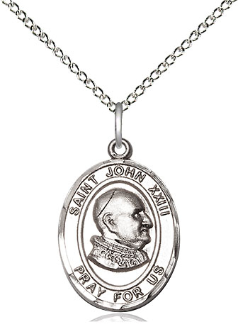 Sterling Silver Saint John XXIII Pendant on a 18 inch Sterling Silver Light Curb chain