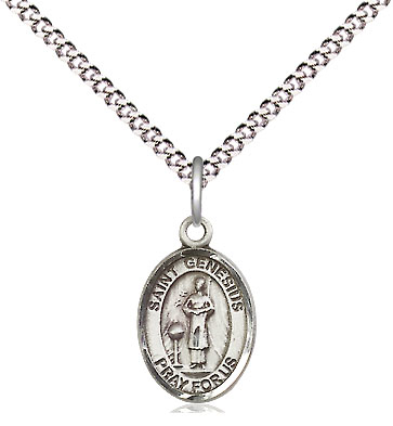 Sterling Silver Saint Genesius of Rome Pendant on a 18 inch Light Rhodium Light Curb chain