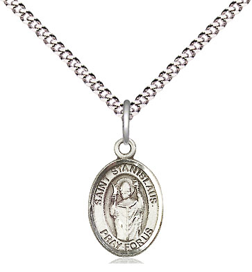 Sterling Silver Saint Stanislaus Pendant on a 18 inch Light Rhodium Light Curb chain