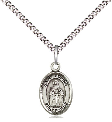 Sterling Silver Saint Sophia Pendant on a 18 inch Light Rhodium Light Curb chain
