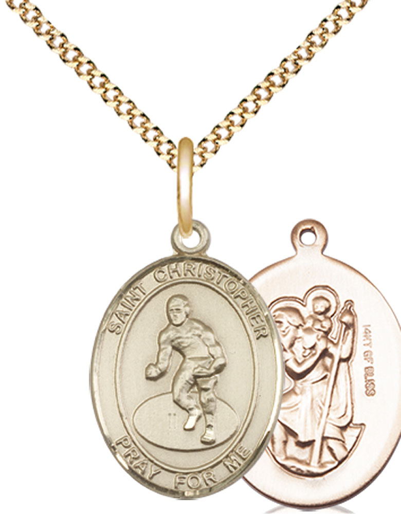 14kt Gold Filled Saint Christopher Wrestling Pendant on a 18 inch Gold Plate Light Curb chain