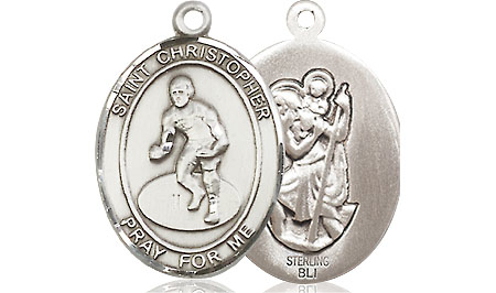 Sterling Silver Saint Christopher Wrestling Medal