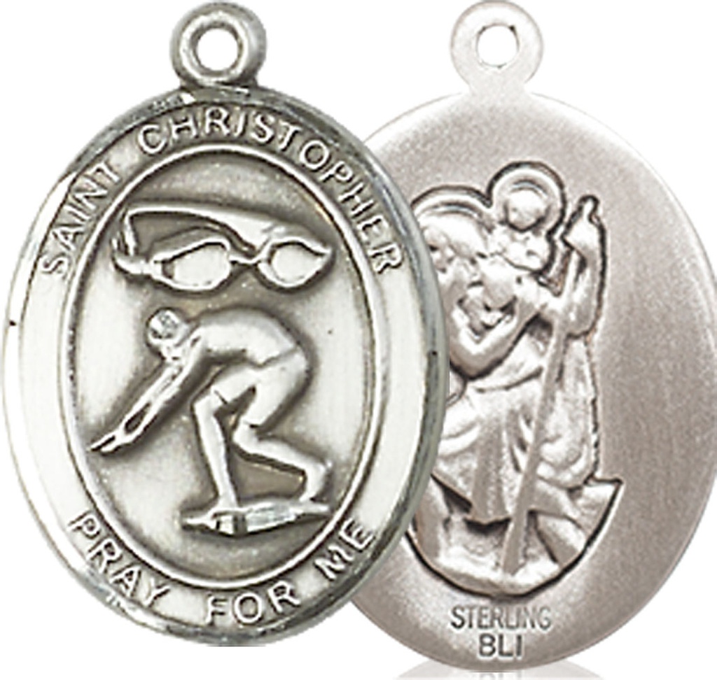 Sterling Silver Saint Christopher Swimming Medal
