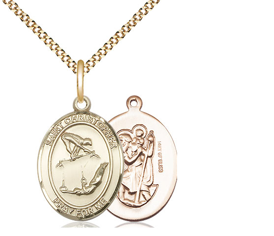 14kt Gold Filled Saint Christopher Gymnastics Pendant on a 18 inch Gold Plate Light Curb chain