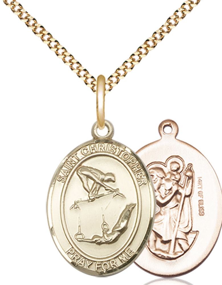 14kt Gold Filled Saint Christopher Gymnastics Pendant on a 18 inch Gold Plate Light Curb chain