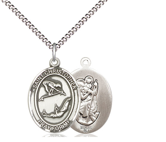 Sterling Silver Saint Christopher Gymnastics Pendant on a 18 inch Light Rhodium Light Curb chain