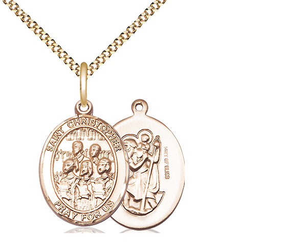 14kt Gold Filled Saint Christopher Choir Pendant on a 18 inch Gold Plate Light Curb chain