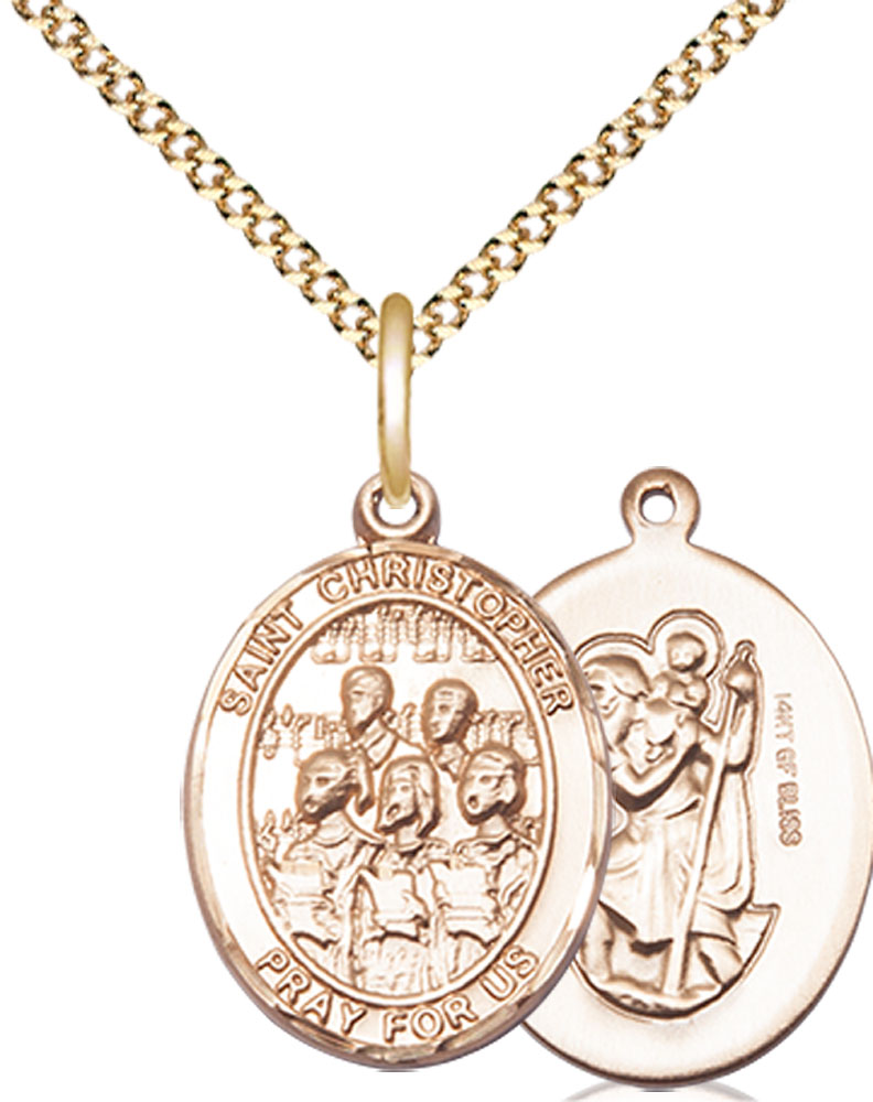 14kt Gold Filled Saint Christopher Choir Pendant on a 18 inch Gold Plate Light Curb chain