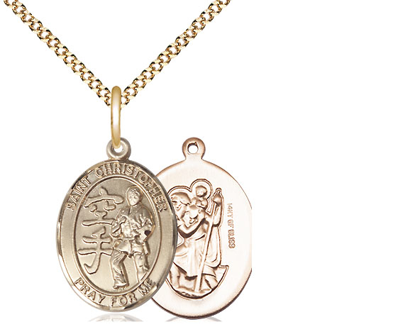 14kt Gold Filled Saint Christopher Karate Pendant on a 18 inch Gold Plate Light Curb chain