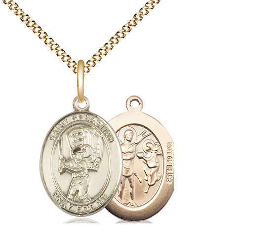 14kt Gold Filled Saint Sebastian Baseball Pendant on a 18 inch Gold Plate Light Curb chain