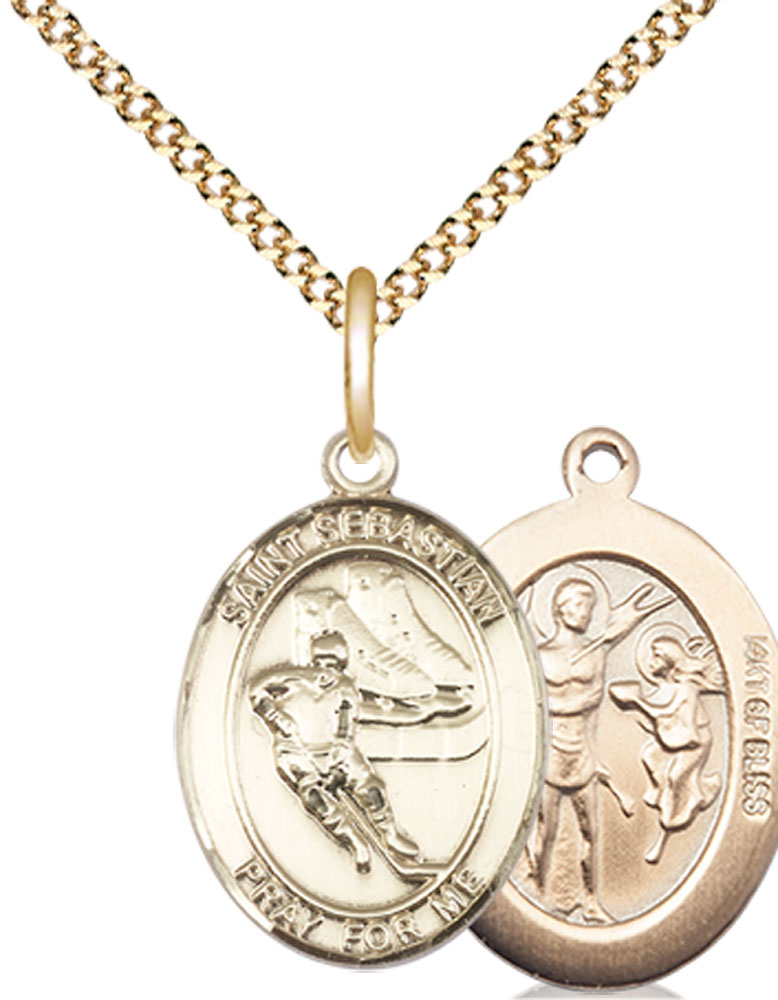 14kt Gold Filled Saint Sebastian Hockey Pendant on a 18 inch Gold Plate Light Curb chain