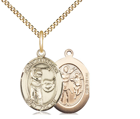 14kt Gold Filled Saint Sebastian Golf Pendant on a 18 inch Gold Plate Light Curb chain