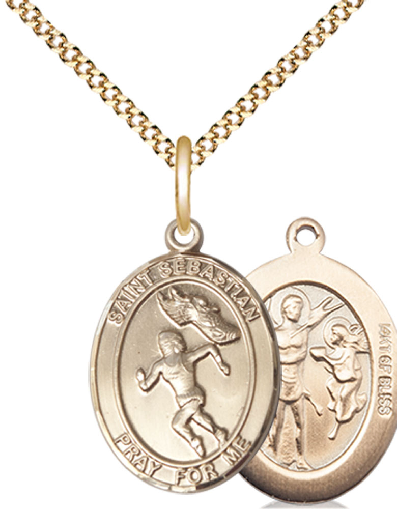 14kt Gold Filled Saint Sebastian Track and Field Pendant on a 18 inch Gold Plate Light Curb chain